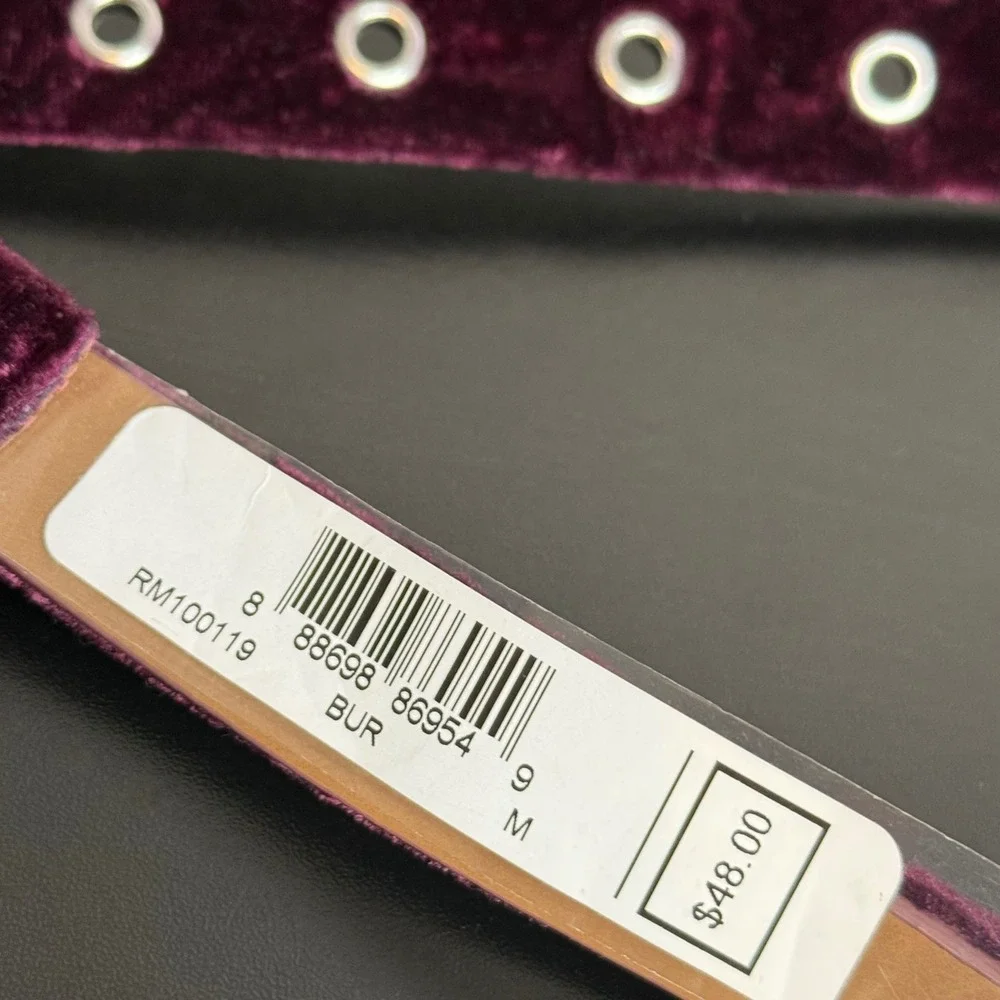 Rebecca Minkoff Crushed Velvet Skinny Leather Belt Silver Buckle Womens‎ M NEW